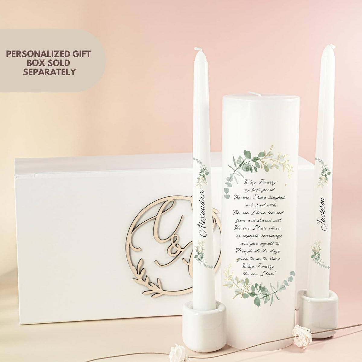 Unity Candles for Wedding, Modern Unity Set, Custom and Personalized Taper Candles with Bible