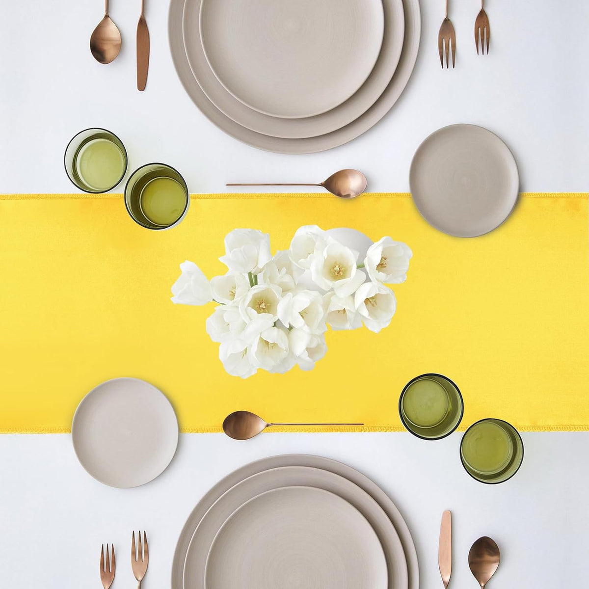 10 Pack Satin Table Runner 12 x 108 Inch Long Yellow Silk Table Runner for Wedding Party Banquet