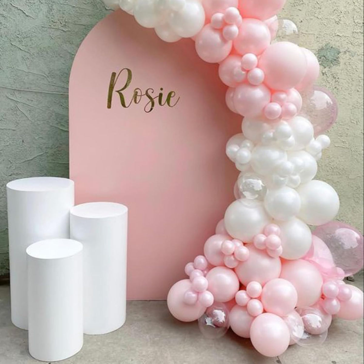 Biapian Pink & White Metallic Chrome Confetti Latex Balloons - 12 Inch Ribbon Party Balloons Set