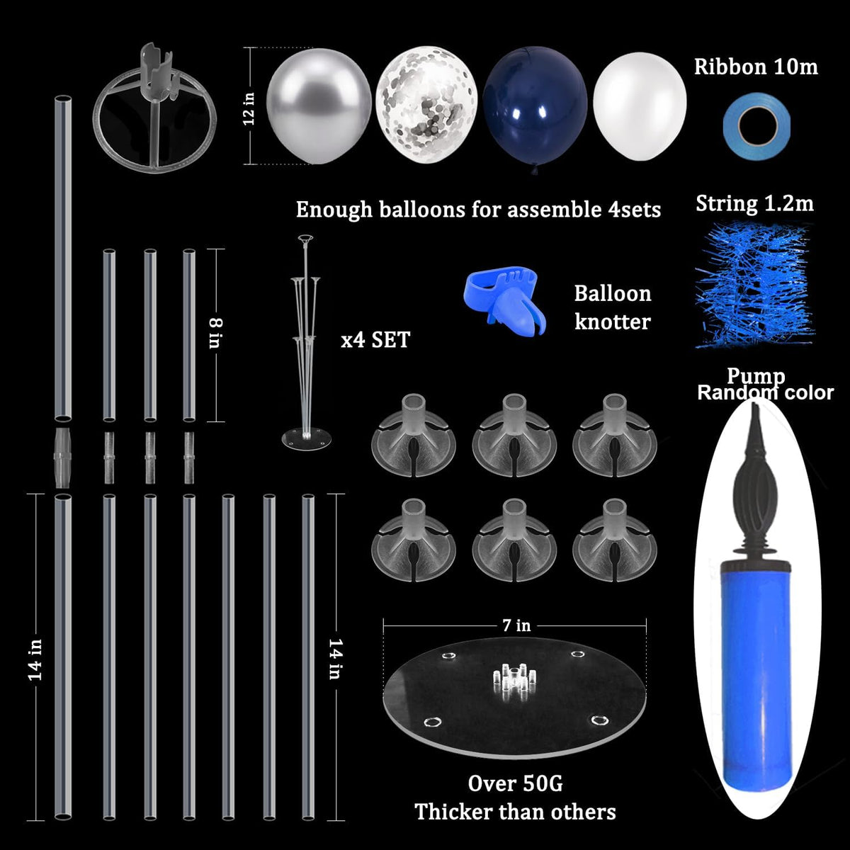 Balloon Stand with Silver and Navy Blue Balloons, Centerpiece Table Decorations for Birthday