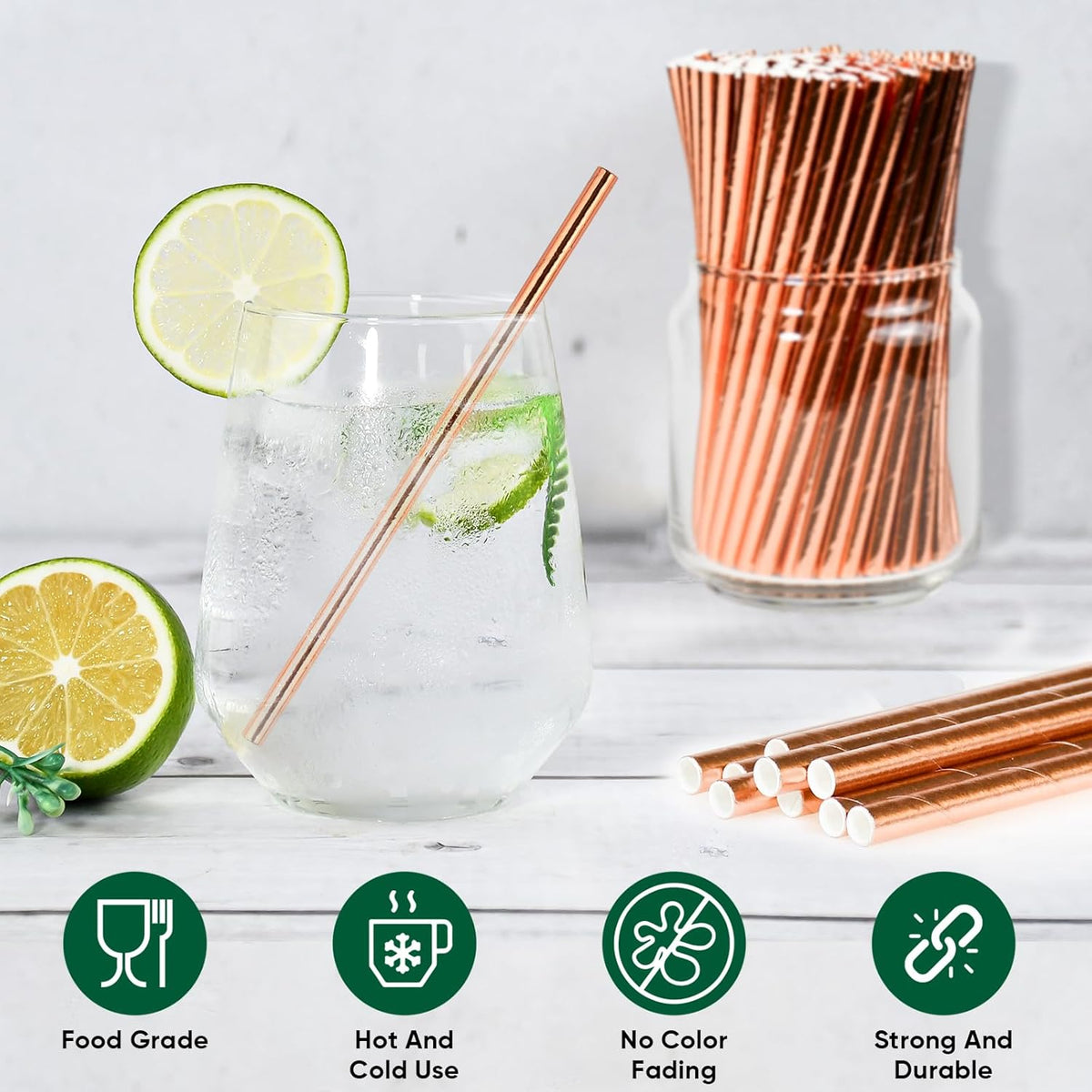 Rose Gold Paper Cocktail Straws, 5.75 inch, 500 counts, Disposable Short Small Drinking Straws for