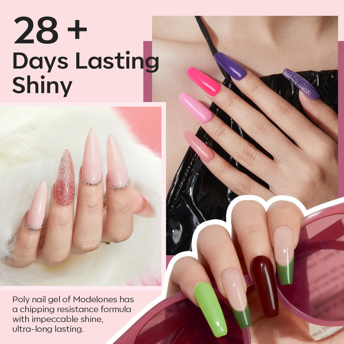 Modelones 133pcs Poly Extension Gel Nail Kit, 32 Colors All Seasons Poly Gel kit with Nail Lamp