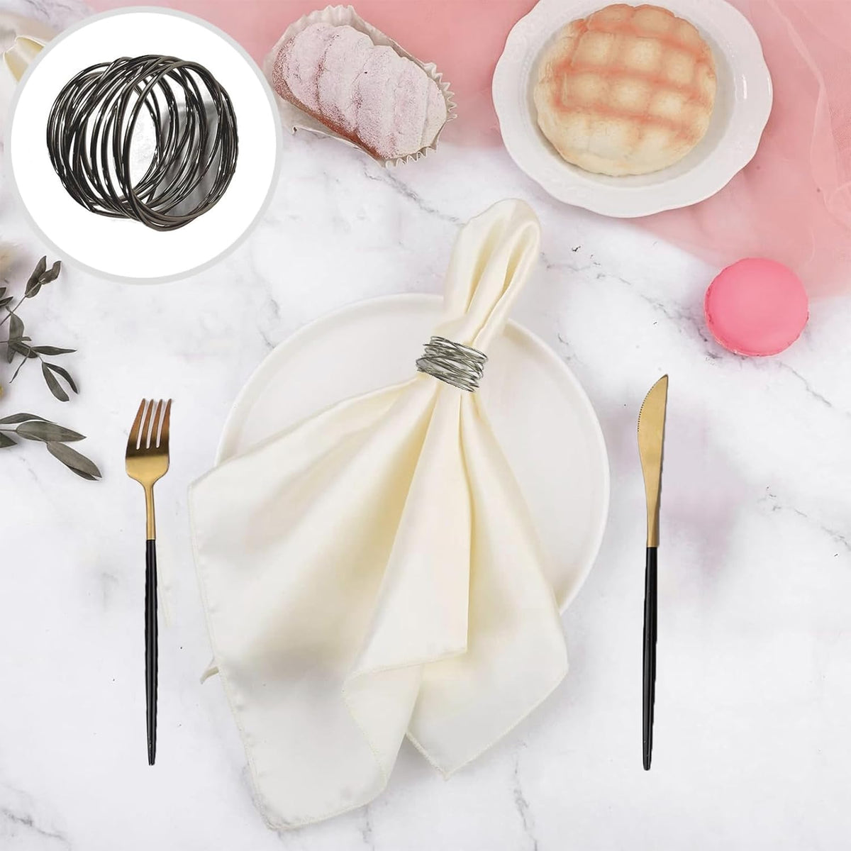 Black Napkin Rings - 6 PCS Metal Napkin Rings(Twisted Wire) Napkin Holders Buckles for Family