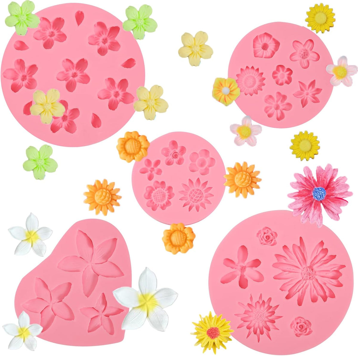 5 Pcs Daisy Flower Fondant Molds, Reusable Narcissus Flowers Chocolate Silicone Molds for Cupcake