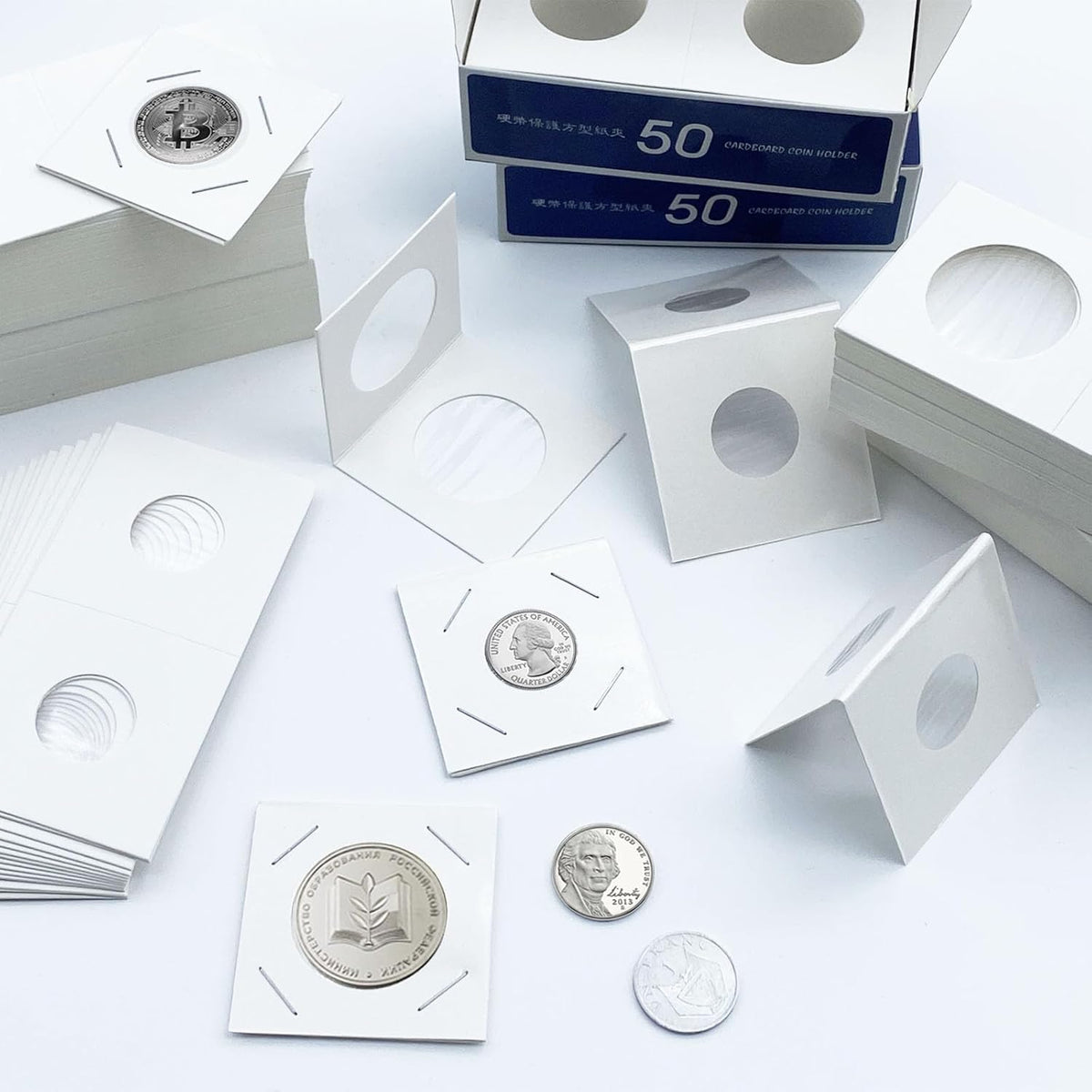 200 PCS Premium Cardboard Coin Flips 2 x 2 inch Coin Collection Supplies for Dime, Mylar Coin Flips