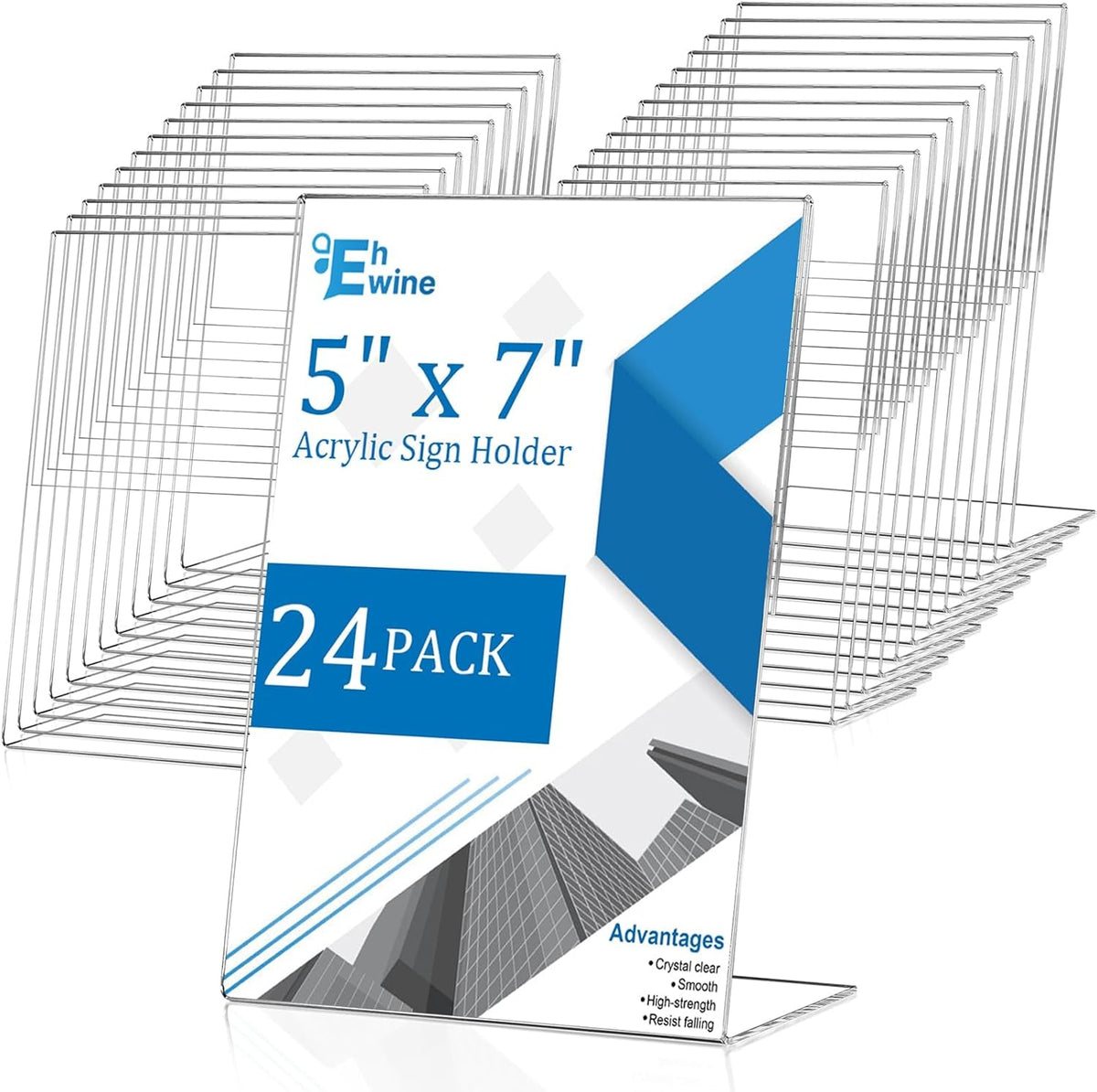 EHWINE 24 Pack 5 x 7 Acrylic Sign Holder, Clear Plastic Signs Display Stand, Vertical Slanted Back