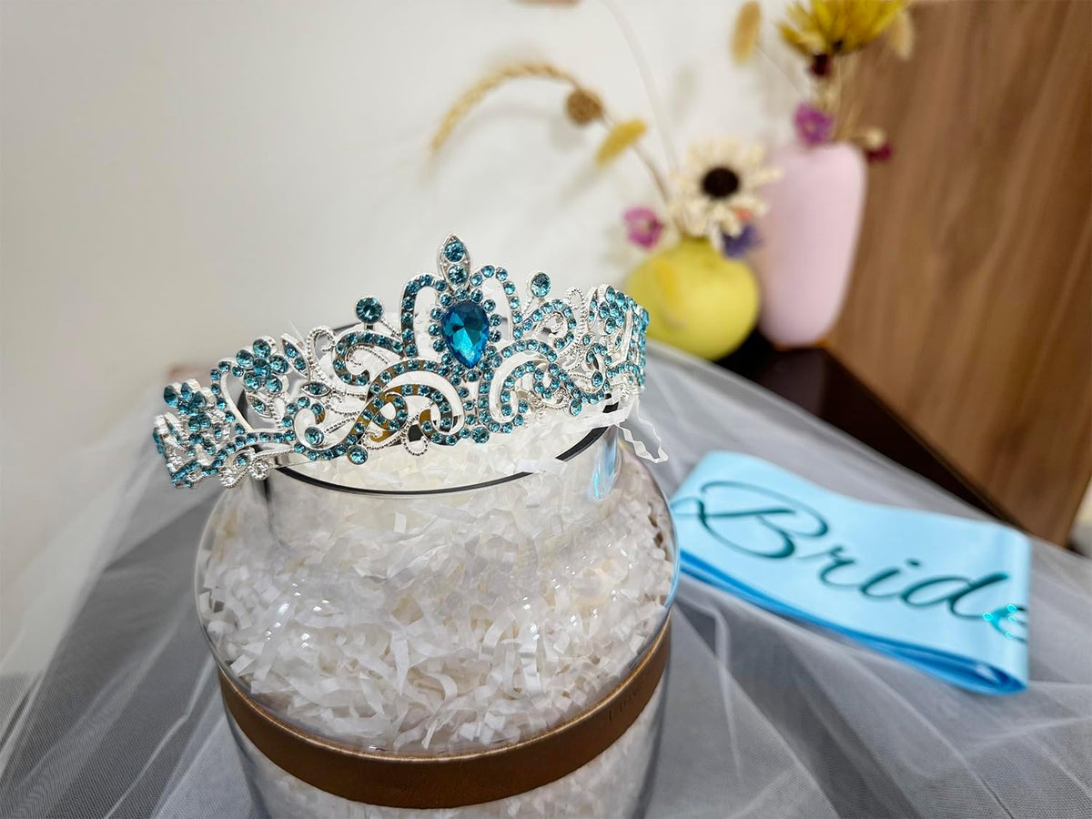 JETKONG 3 Pcs Bachelorette Party Decorations Bridal Shower Crown, Bride to Be Sash&Veil for Women