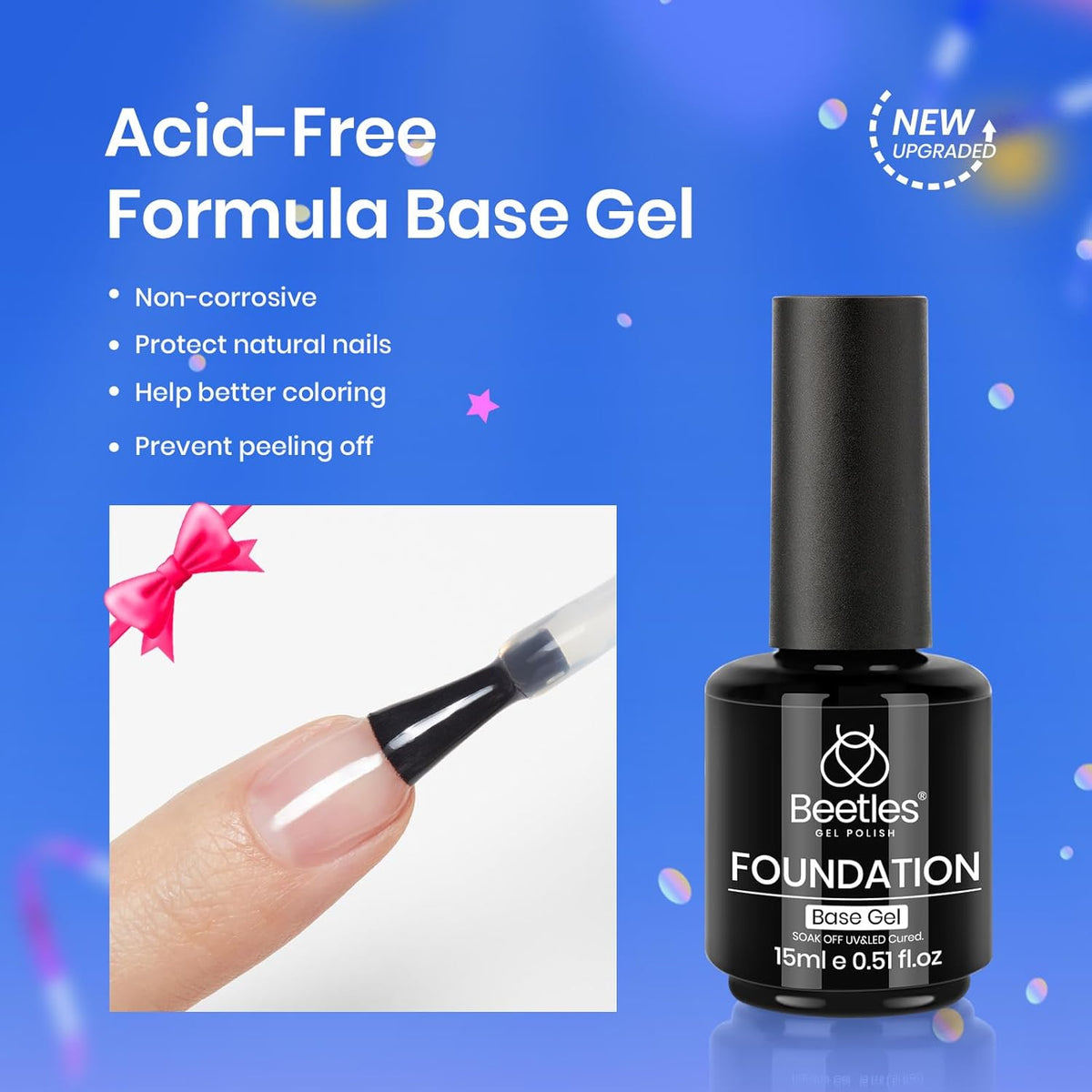 Beetles Blooming Gel & Base Top Coat Set, 3PCS 15ML Shine Finish Long Lasting No Wipe Top Coat Gel