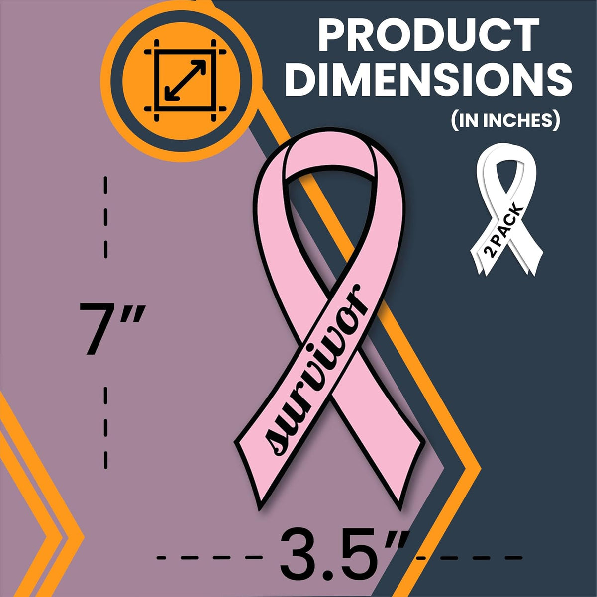 Magnet Me Up Breast Cancer Survivor Pink Ribbon Magnet Decal - 3.5x7 Inches, 2 Pack, Automotive
