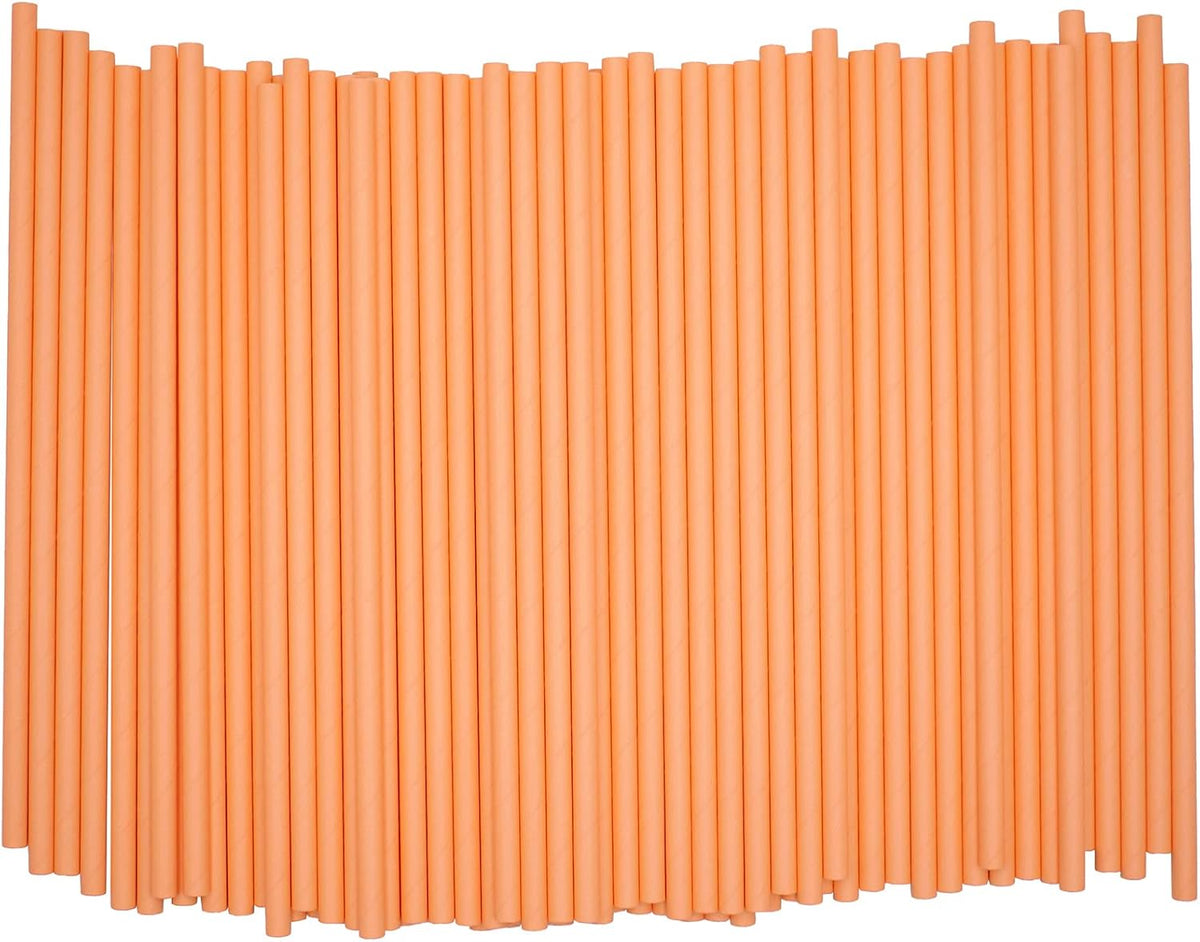 Pack of 300 Pastel Orange Biodegradable 4-Ply Paper Drinking Straws (Compostable, Non-toxic