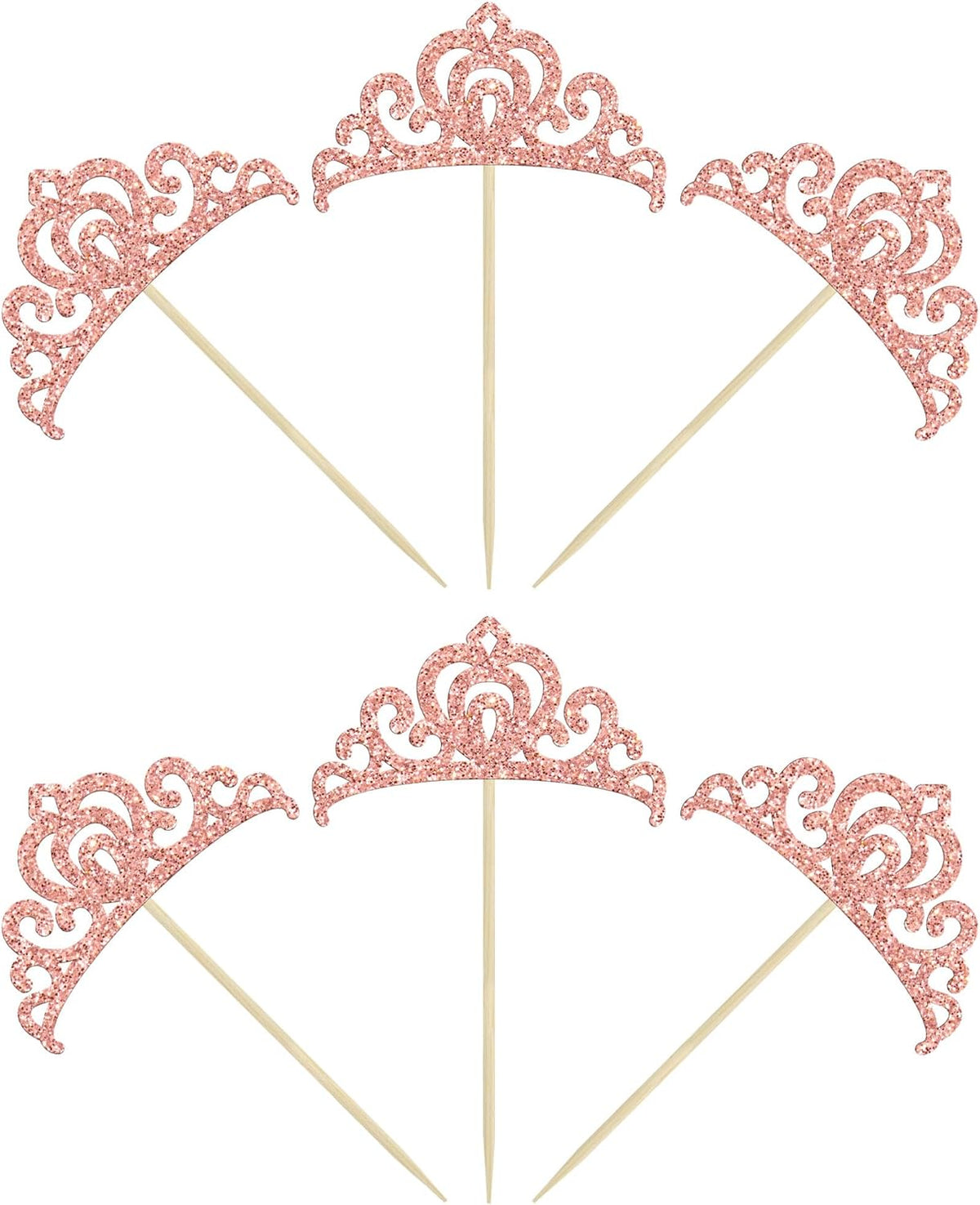 Gyufise 24Pcs Rose Gold Princess Crown Cupcake Toppers Glitter Princess Cake Pick Decorations for