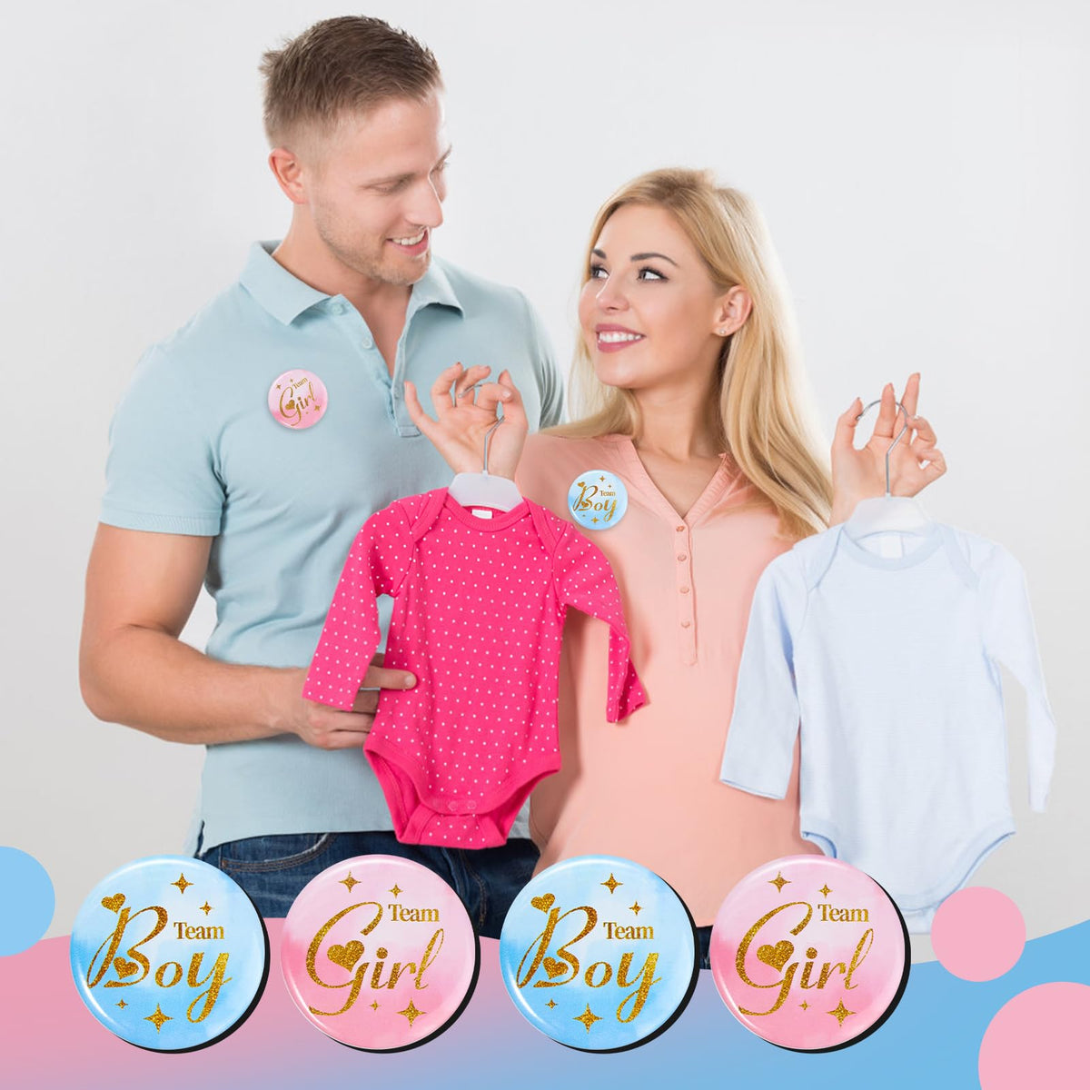 Gender Reveal Pins 60Pcs 4.4cm - Team Boy Team Girl Button Pins- 1.75 Inch