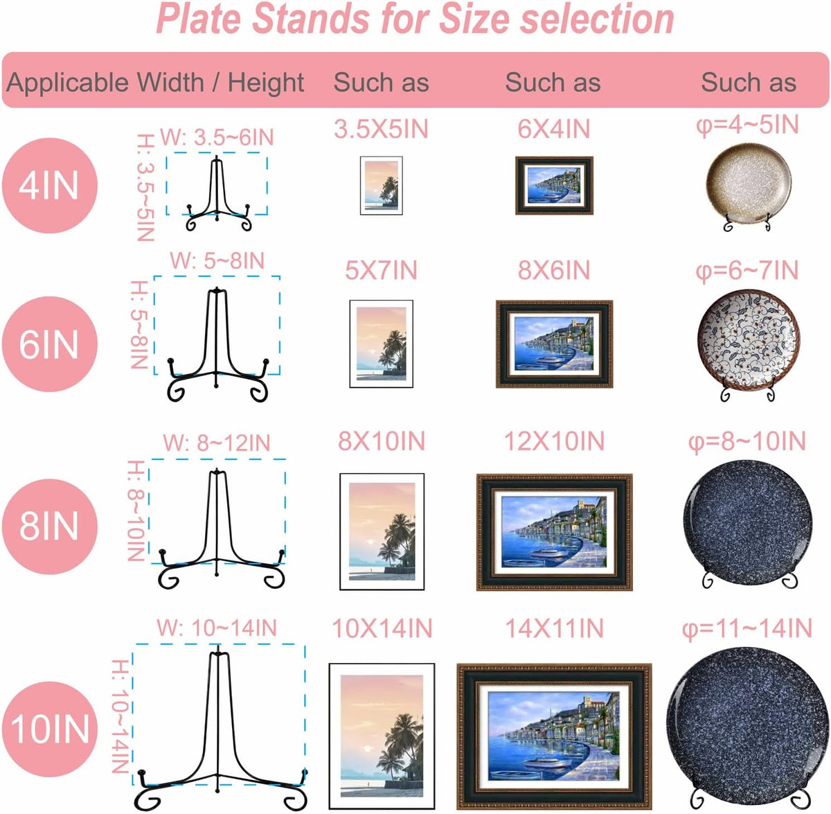 8PCS Premium Black Iron Plate Stands for Display 4 Inch, Decorative Solid Metal Plate Holders for
