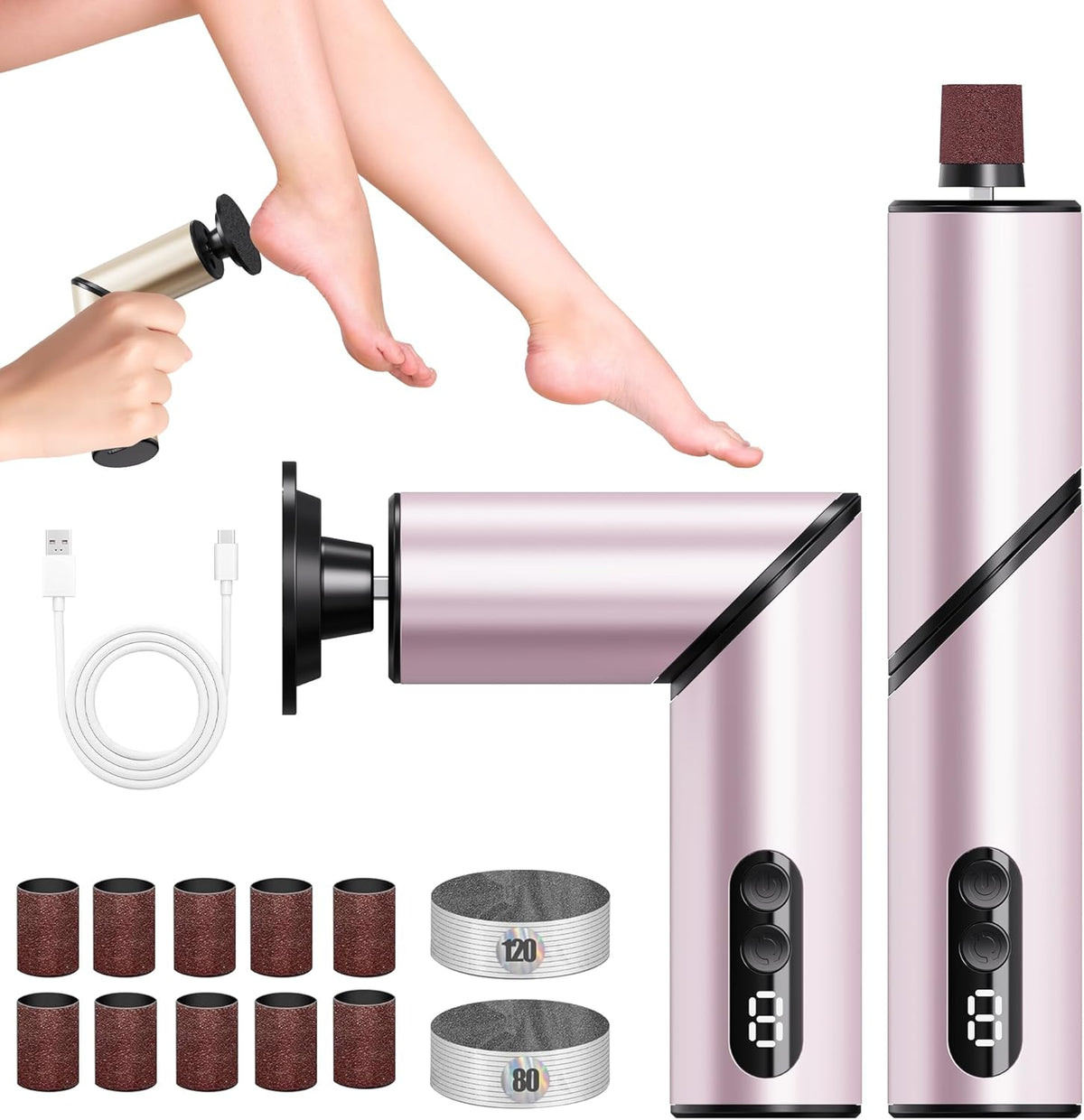 Electric Foot Callus Remover,2 in1 Rechargeable Callus Remover for Feet,9-Speed Wireless Electric