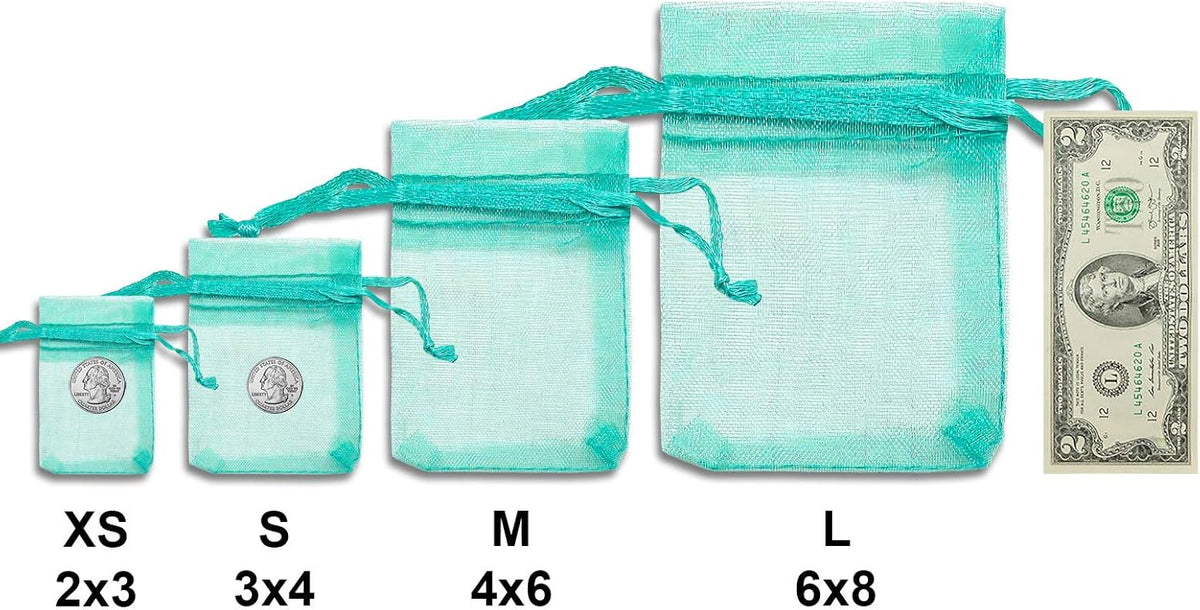 TheDisplayGuys 48-Pack 6x8 Teal Sheer Organza Gift Bags with Drawstring, Jewelry Candy Treat
