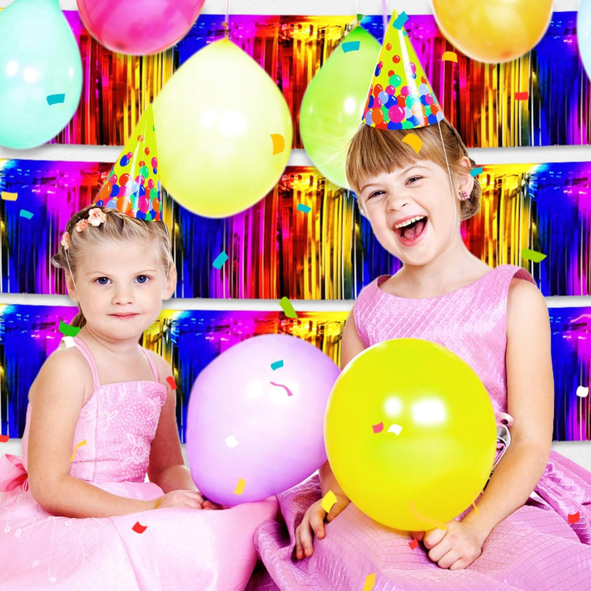 6 Pack 10 Feet Rainbow Foil Fringe Garland Metallic Tinsel Streamers Banner Wall Hanging Curtain