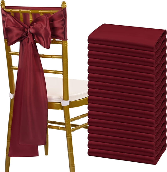 fani 60 PCS Burgundy Satin Chair Sashes Bows Universal Chair Cover for Wedding Reception Restaurant