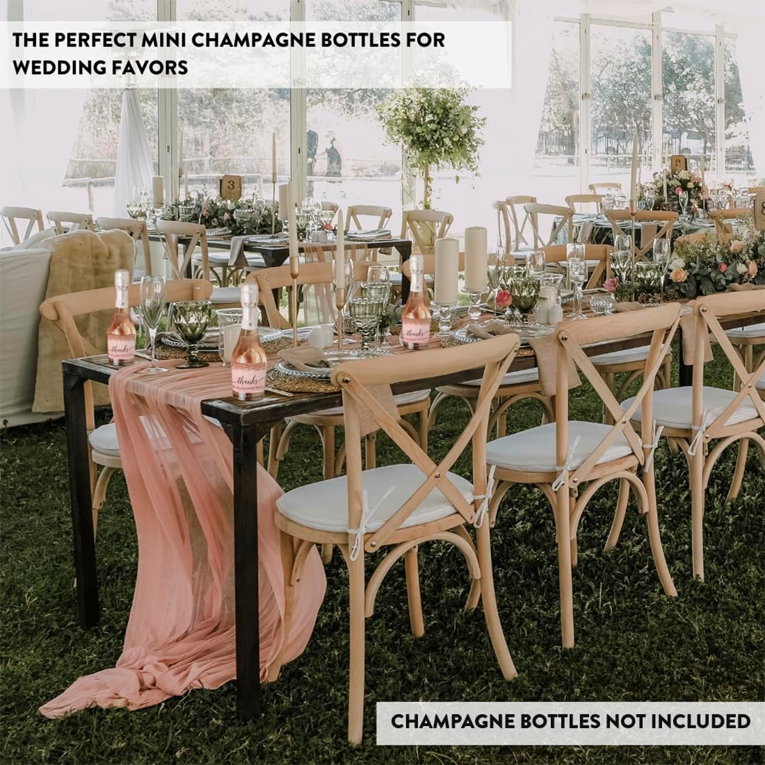 Andaz Press 20-Pack Mini Wine Labels for Bottles, Blush Pink Faux Rose Gold Glitter, Thanks for