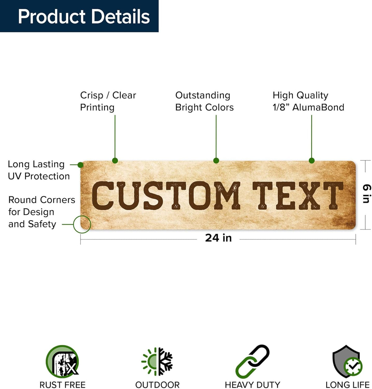 Custom Sign, Custom Street Sign, 11 Font Colors, 13 Font Styles, 4 Hole Options, 22 Sizes, 6x24