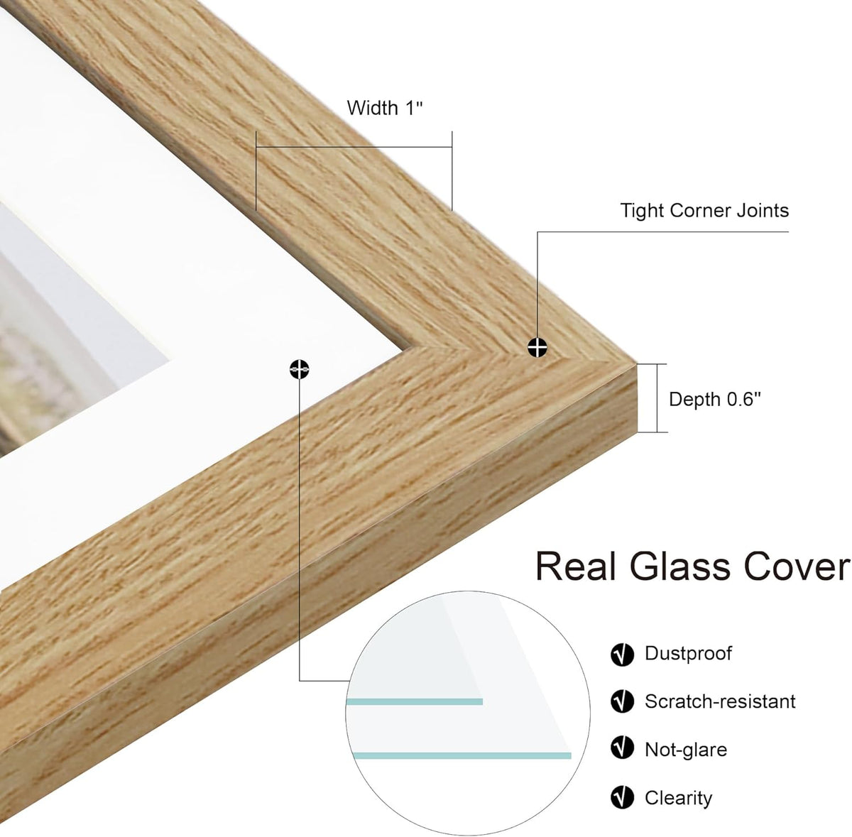 8.5x11 Picture Frame Set of 2, Natural Oak Certificate Document Frames with Glass Collage Frame