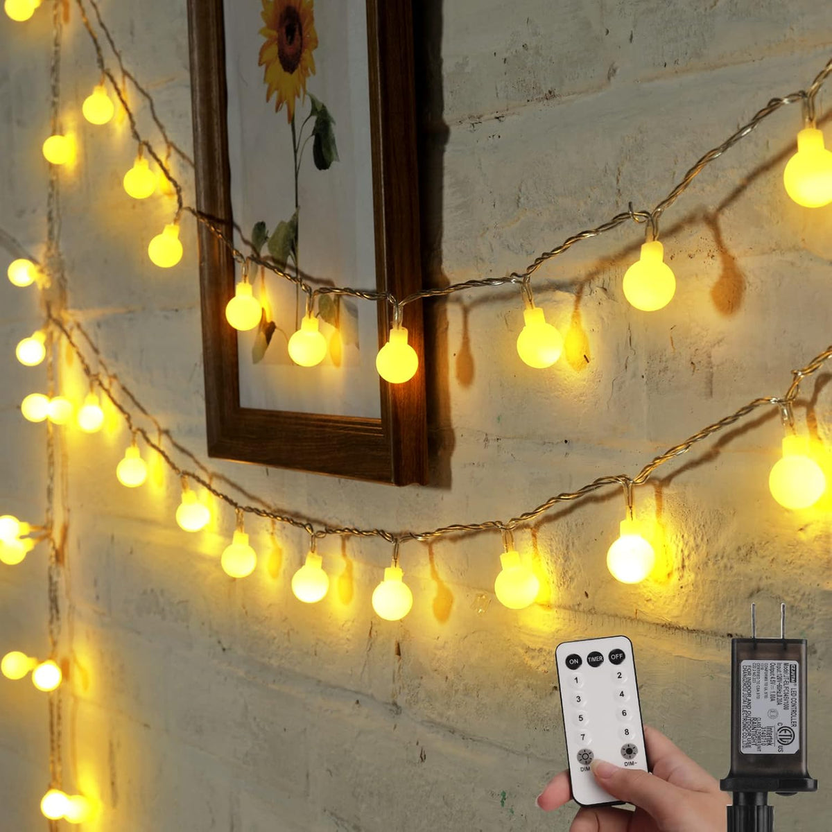 Minetom Mini Globe String Lights, 66 Ft. 200 LED Fairy String Lights Plug in, 8 Modes with Remote