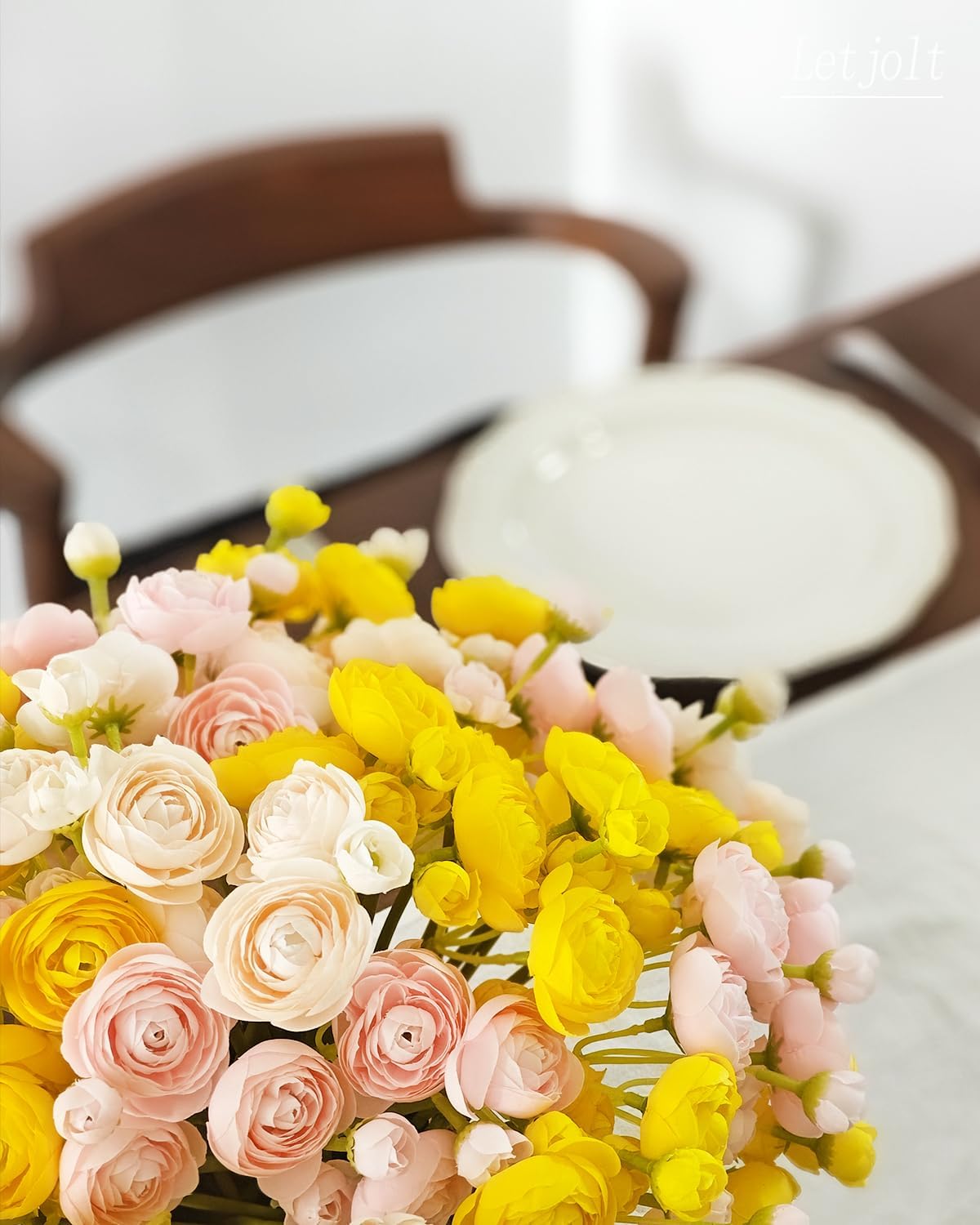 Letjolt Ranunculus Artificial Flower Pink Silk Flowers Faux DIY Bouquet for Wedding Engagement