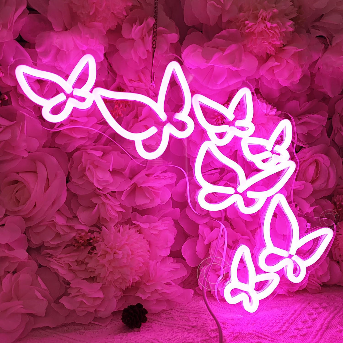 SYLHOME Pink Butterfly Led Neon Light Sign Girls Bedroom Kids Room Beauty Studio Living Room