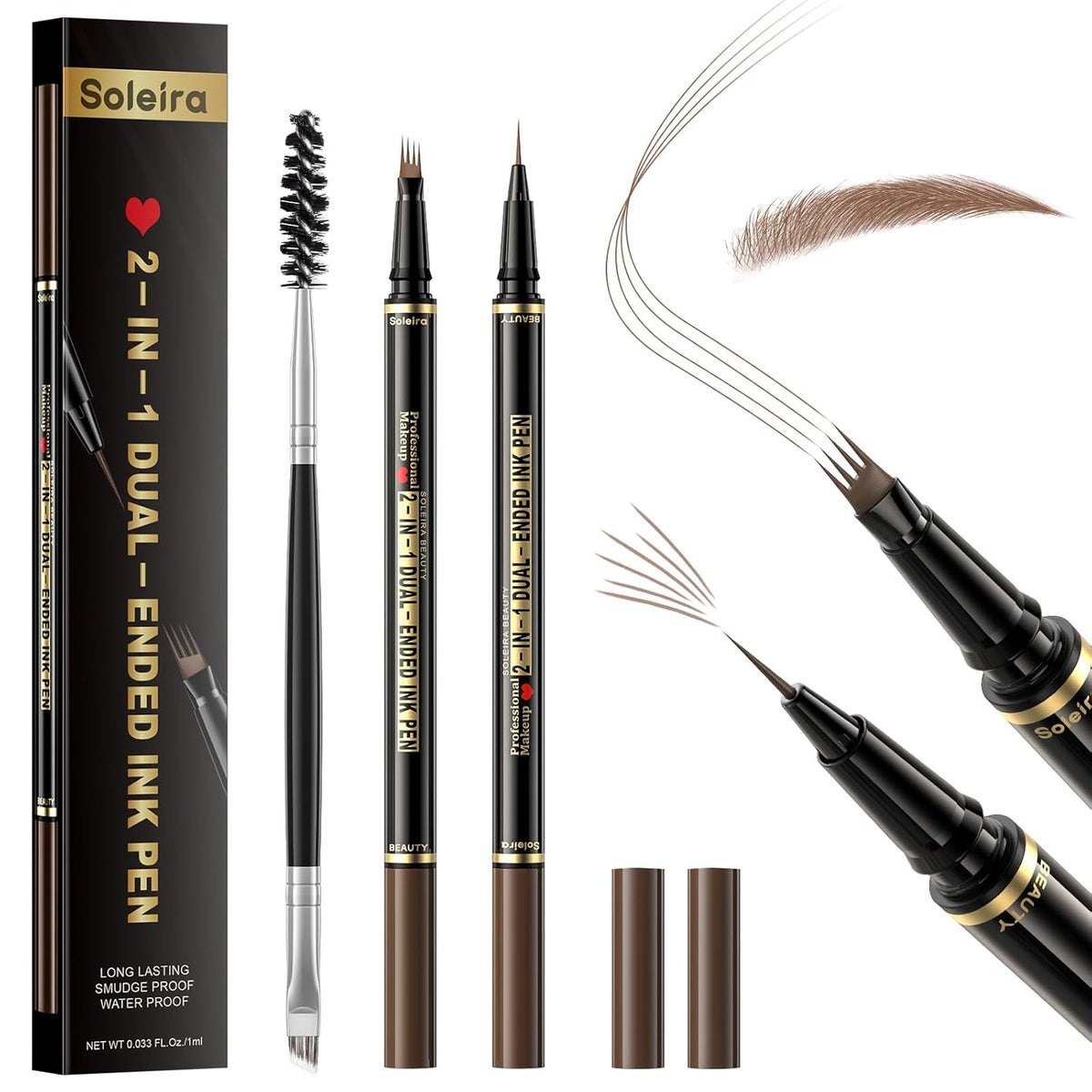 Eyebrow Pen, Soleira Waterproof Eyebrow Pencil with 4 Tip Microblading Eyebrow Pen and Dual-ended