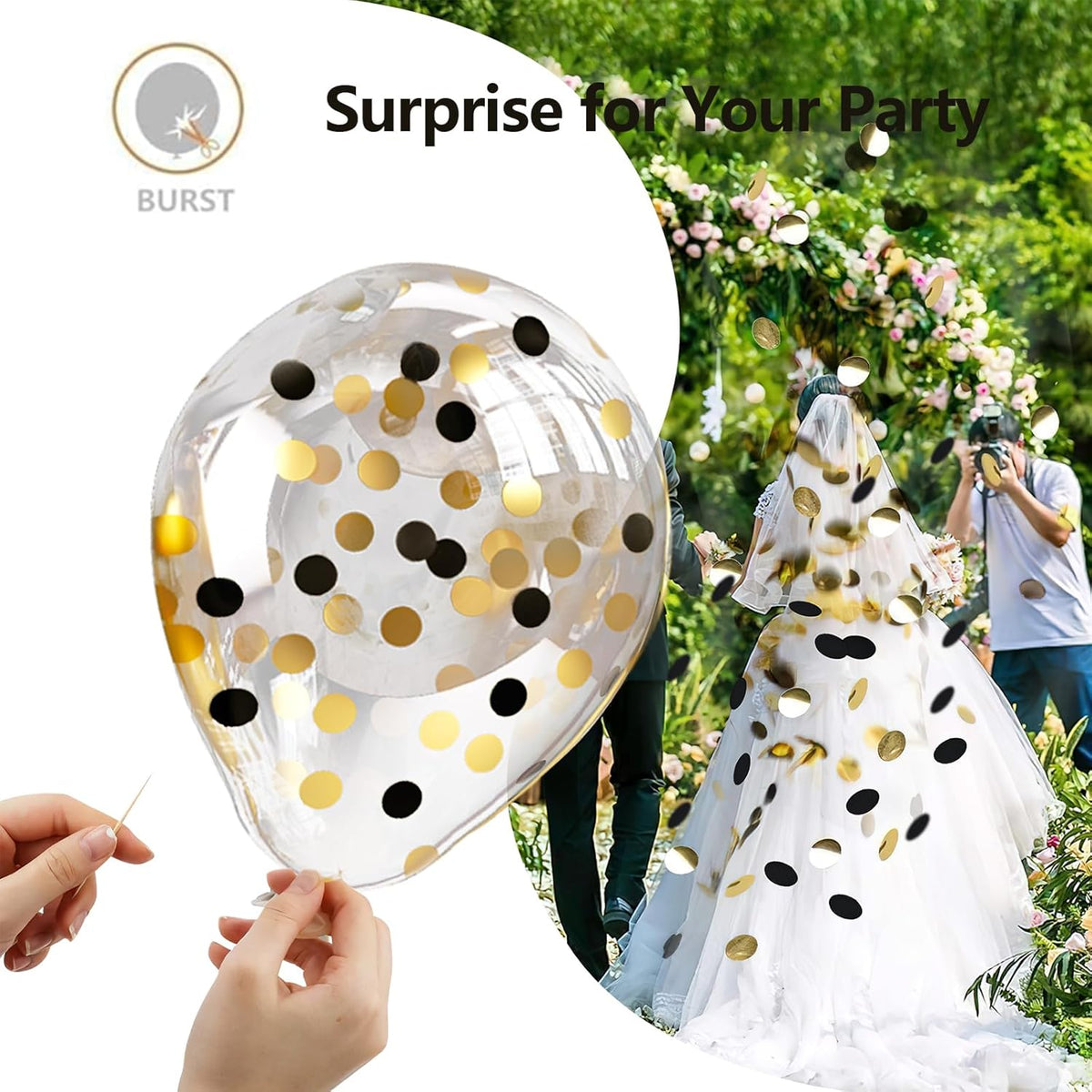 Bezente Black Gold Confetti Latex Balloons - 60 Pack 12 inch Helium Black Gold Confetti Balloons