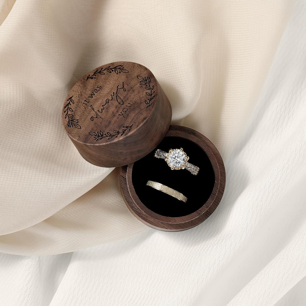 Ring Box, Wooden Ring Box for Wedding Ceremony Ring Bearer Box, Engagement Ring Holder Gift for