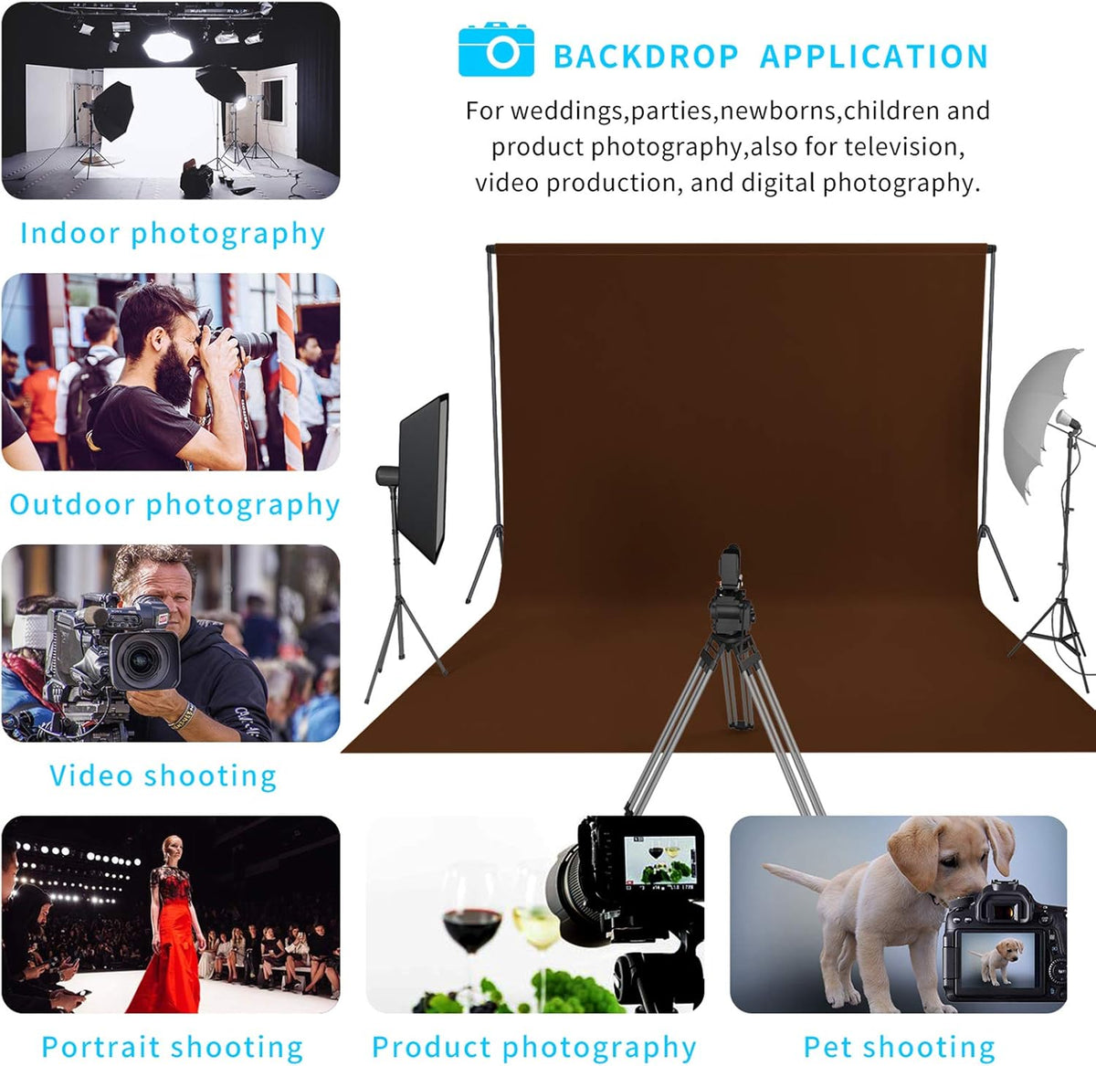 ISSUNTEX 5X7 ft/1.5X2.1 Meters Brown Background Photo Backdrop, Photo Studio, Collapsible High