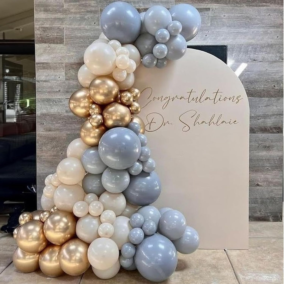 Dusty Blue Beige Balloons, 12 Inch Fog Blue Sand White Balloons with Cream Ivory Metallic Gold