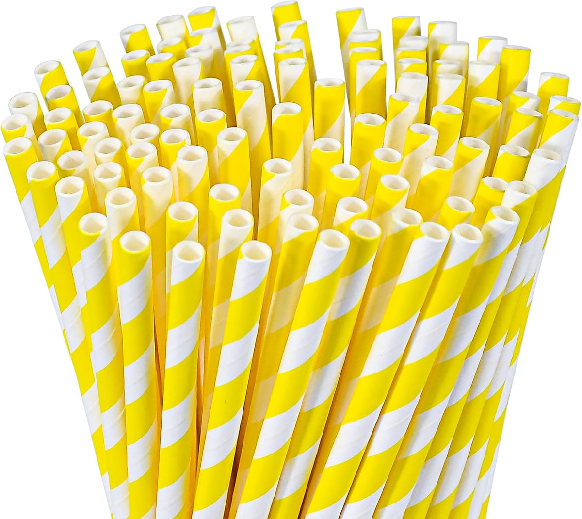 Eco-friendly Yellow White Striped Disposable Paper Drinking Straws 7.75'' x 0.24'' 100 Counts - for