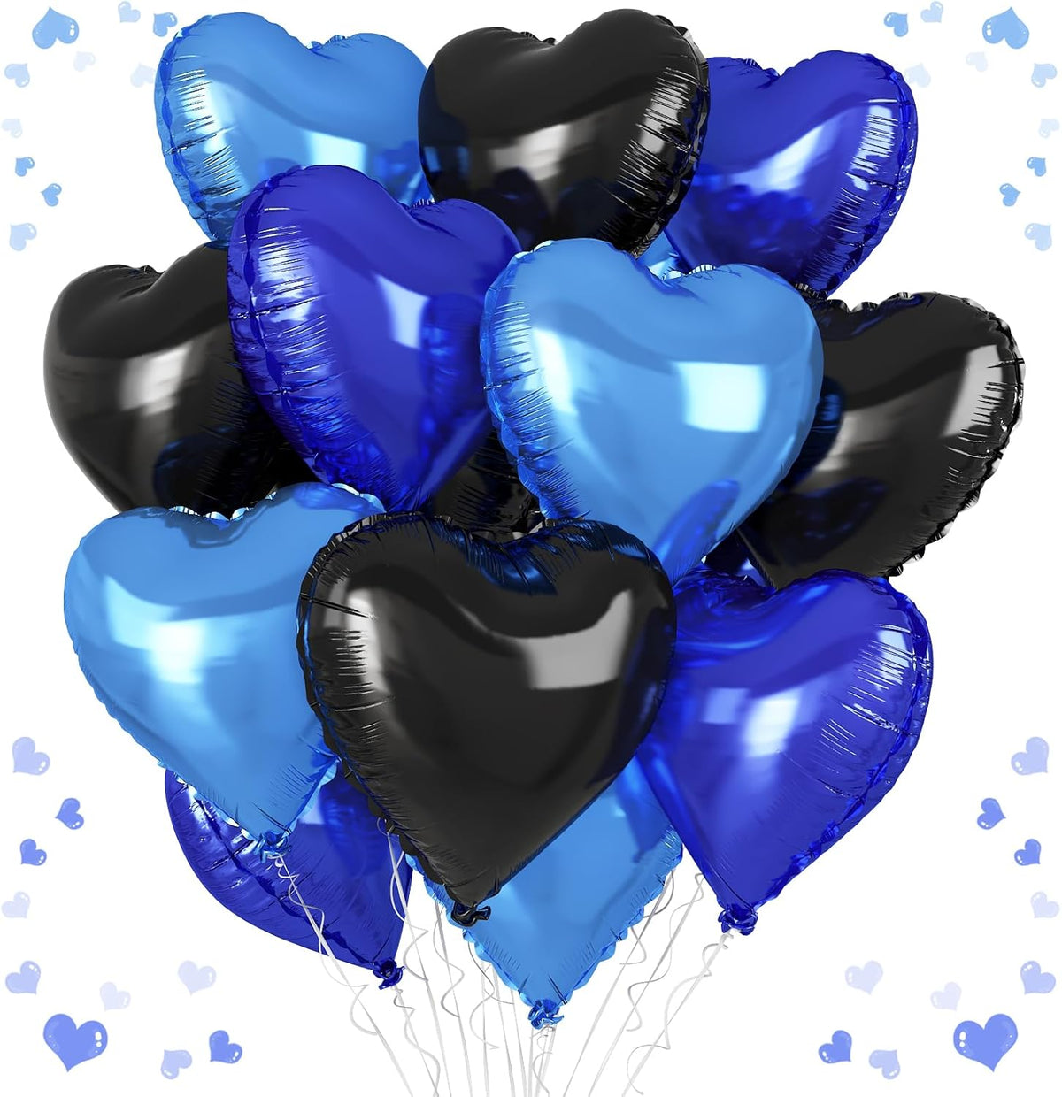 Blue Black Heart Balloons, 18 Inch Black and Dark Blue Heart Shape Balloon, 12PCS Blue Helium Foil