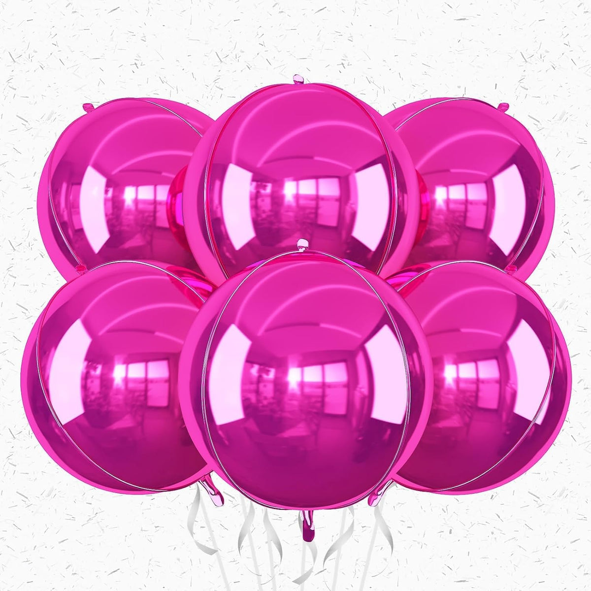 6Pcs Hot Pink Round Foil Balloons,Giant 4D Round Ball Balloon,22 Inch Metallic Hot Pink Balloons