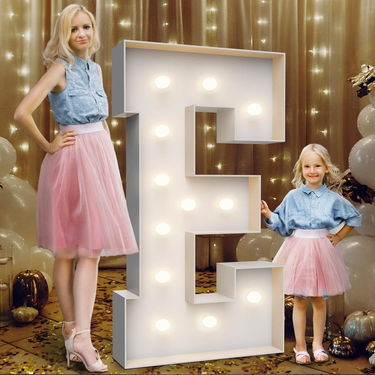 4FT Marquee Light Up Letters E,Party Decoration Large Marquee Light Up Letters with Weighted Water