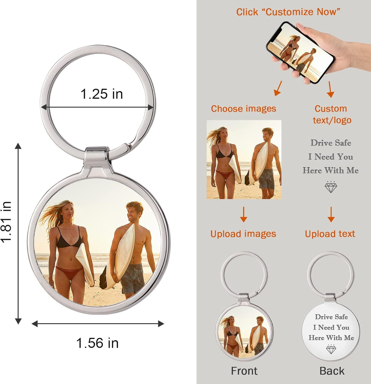 Personalized Custom Keychain with Picture - Turnable Double Sided Colorful Photo Key chains