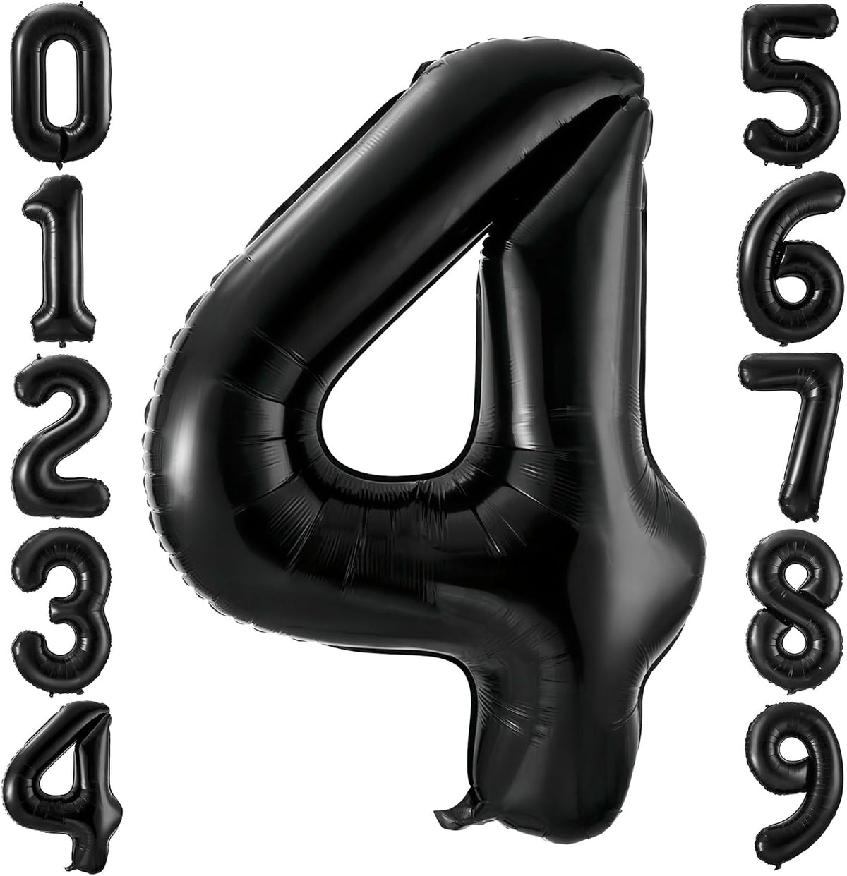 Black 4 Balloon Number,40 Inch Number 4 Balloon Large Black 4 Foil Mylar Helium Balloon for
