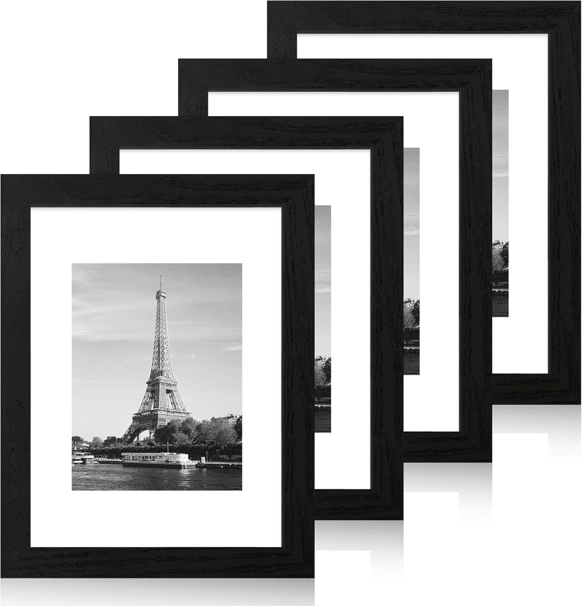 9x12 Picture Frame Set of 4 with Tempered Glass, Black Frames Display 6x8 Picture with Mat or 9 x