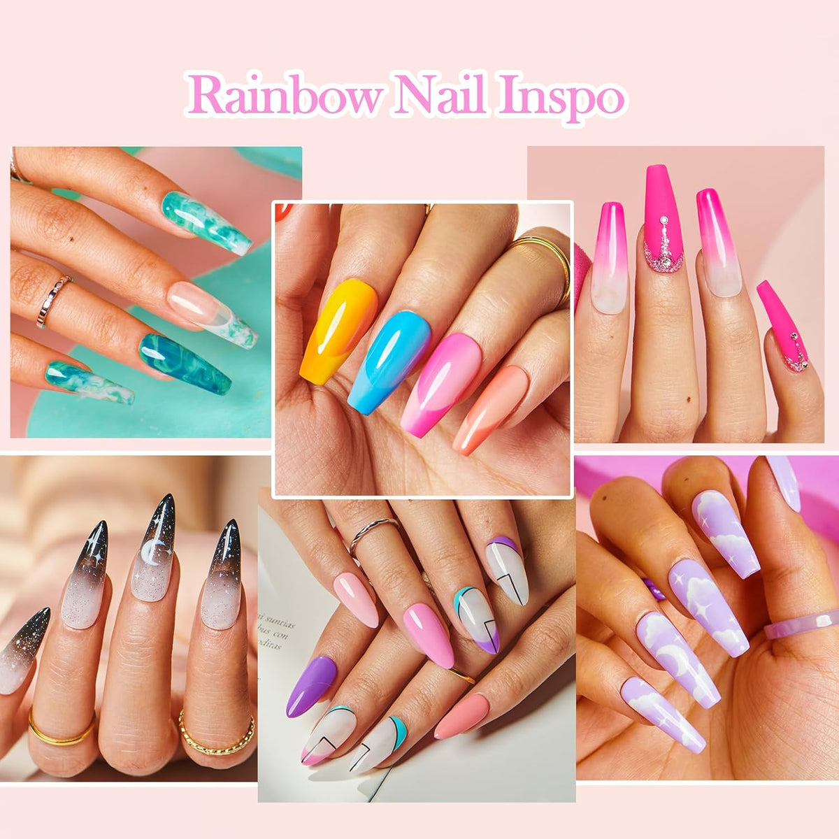 AZUREBEAUTY 42Pcs Dip Powder Nail Kit Starter, 32 Colors Spring Rainbow Bright Pink Red Green