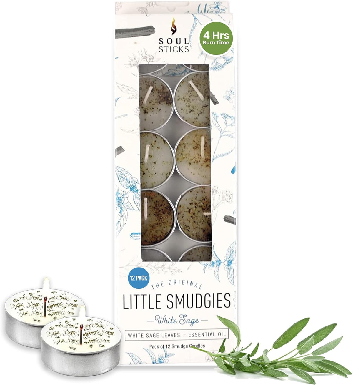 SOUL STICKS 12 Pack Little Smudgies Tealight Candles Smudge Candle for Cleansing House, Meditation