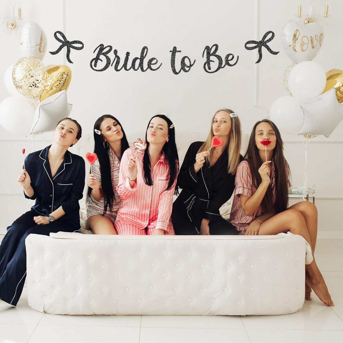 Bride to Be Banner, Black Bride to Be with Bow Glitter Bachelorette Bridal Party Banner BRIDE TO BE