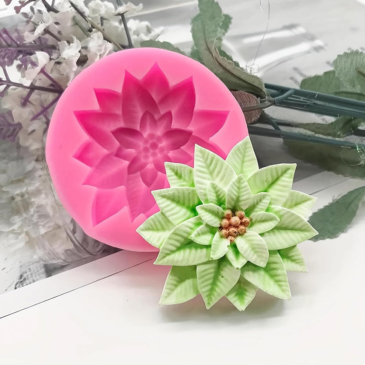2PCS Christmas Holly Leaf Silicone Molds, Christmas Chocolate Fondant Mold for Baking, Plant Leave
