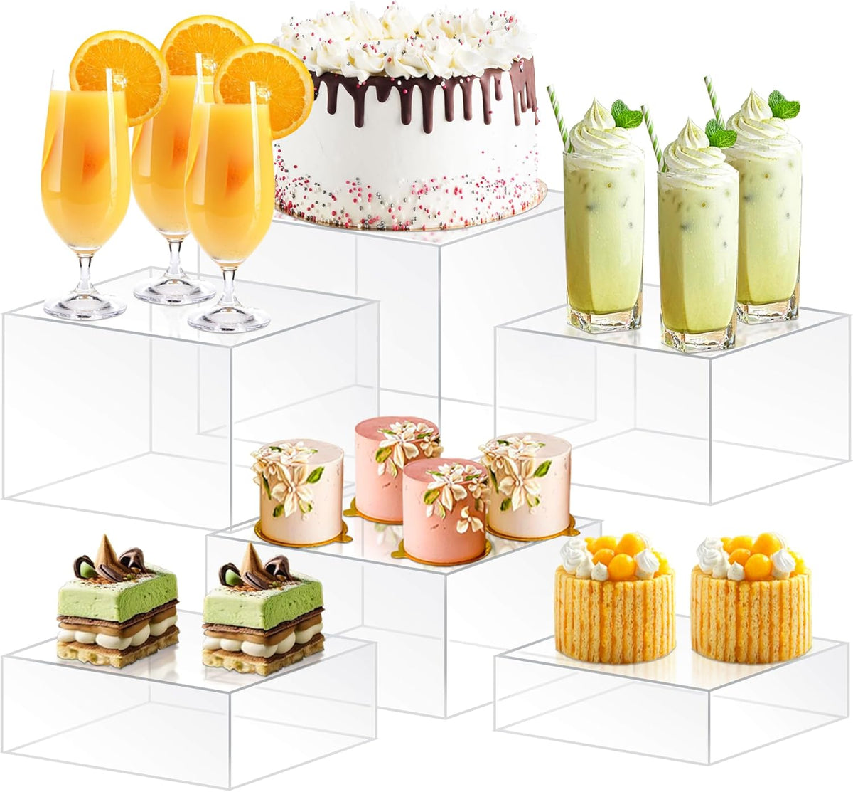 6Pcs Buffet Risers, Food Risers for Buffet Table, Acrylic Cube Display Risers with Hollow Bottom