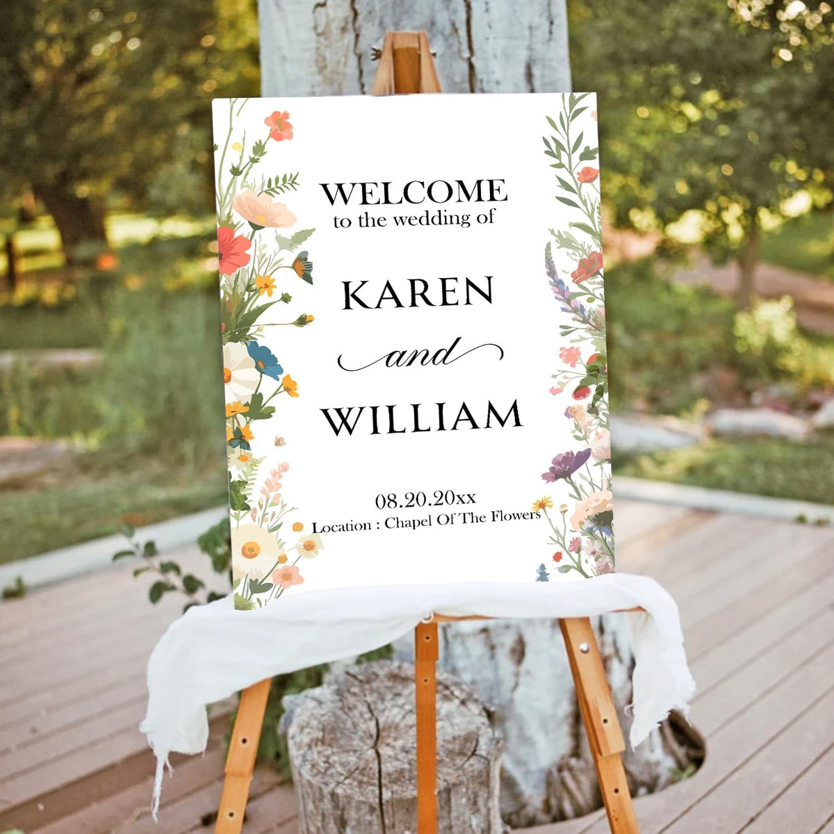 Personalized Wildflower Wedding Welcome Sign, Floral Personalized Sign for Reception, Printed