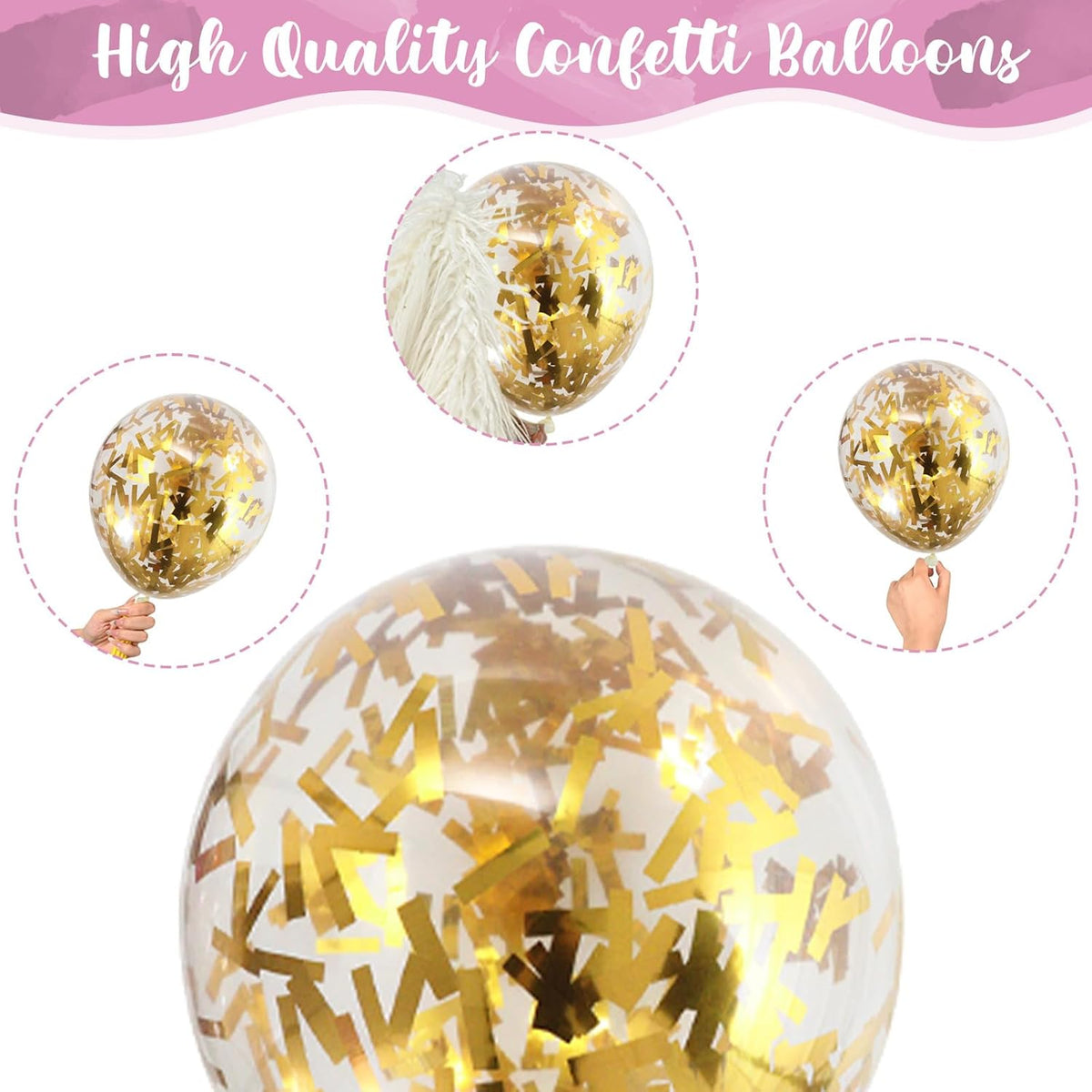 Pink Gold Balloons Set, 12 Inch Matte Pink Pastel Baby Pink Metallic Gold Confetti Latex Balloons