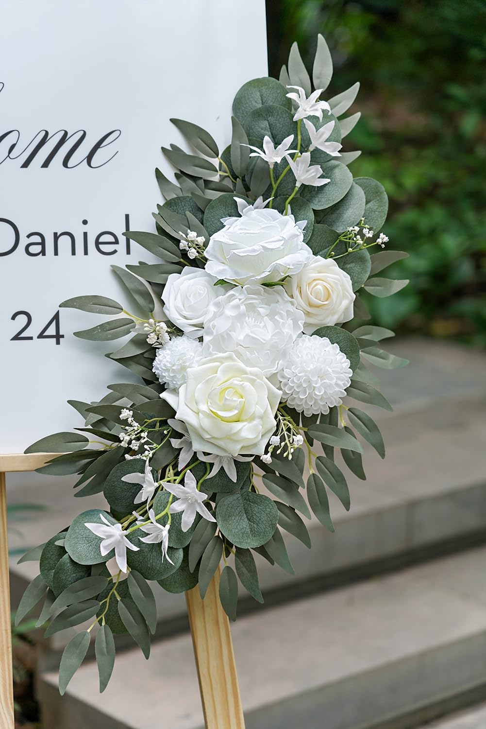 Artificial Flower Swag Set of 2 for Wedding Welcome Signs Floral Decorations, White Wedding Arch