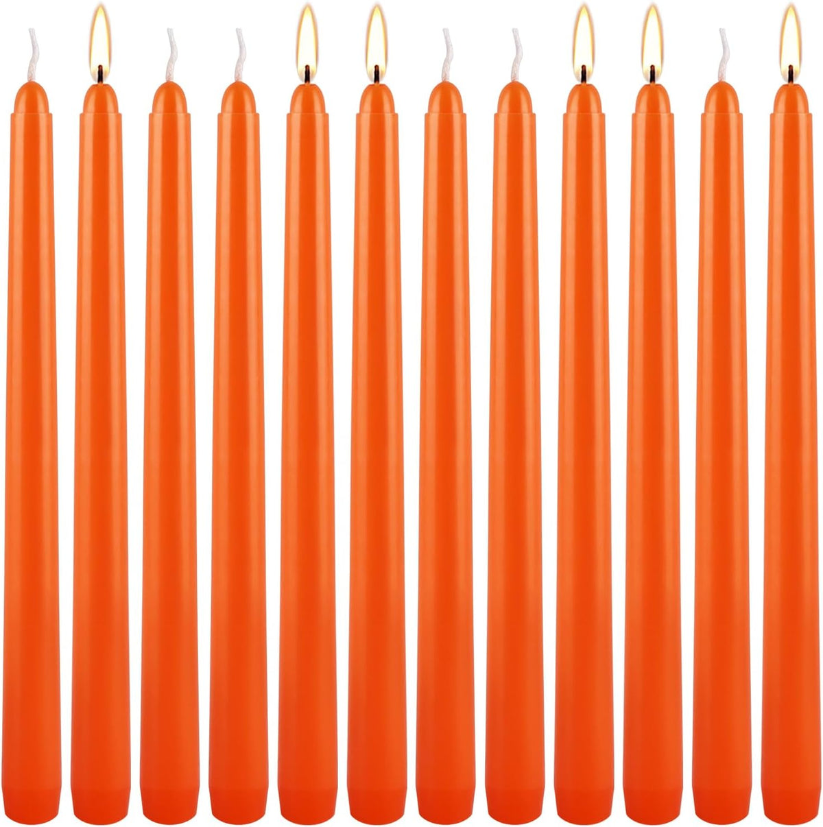 12-Pack Orange Taper Candles - 10 Inch Unscented Dripless Candlesticks, Long Burning for Halloween