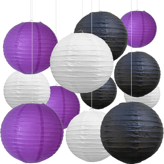 BEISHIDA 12Pcs Purple Black White Paper Lanterns Decorative Chinese/Japanese Hanging Round Paper