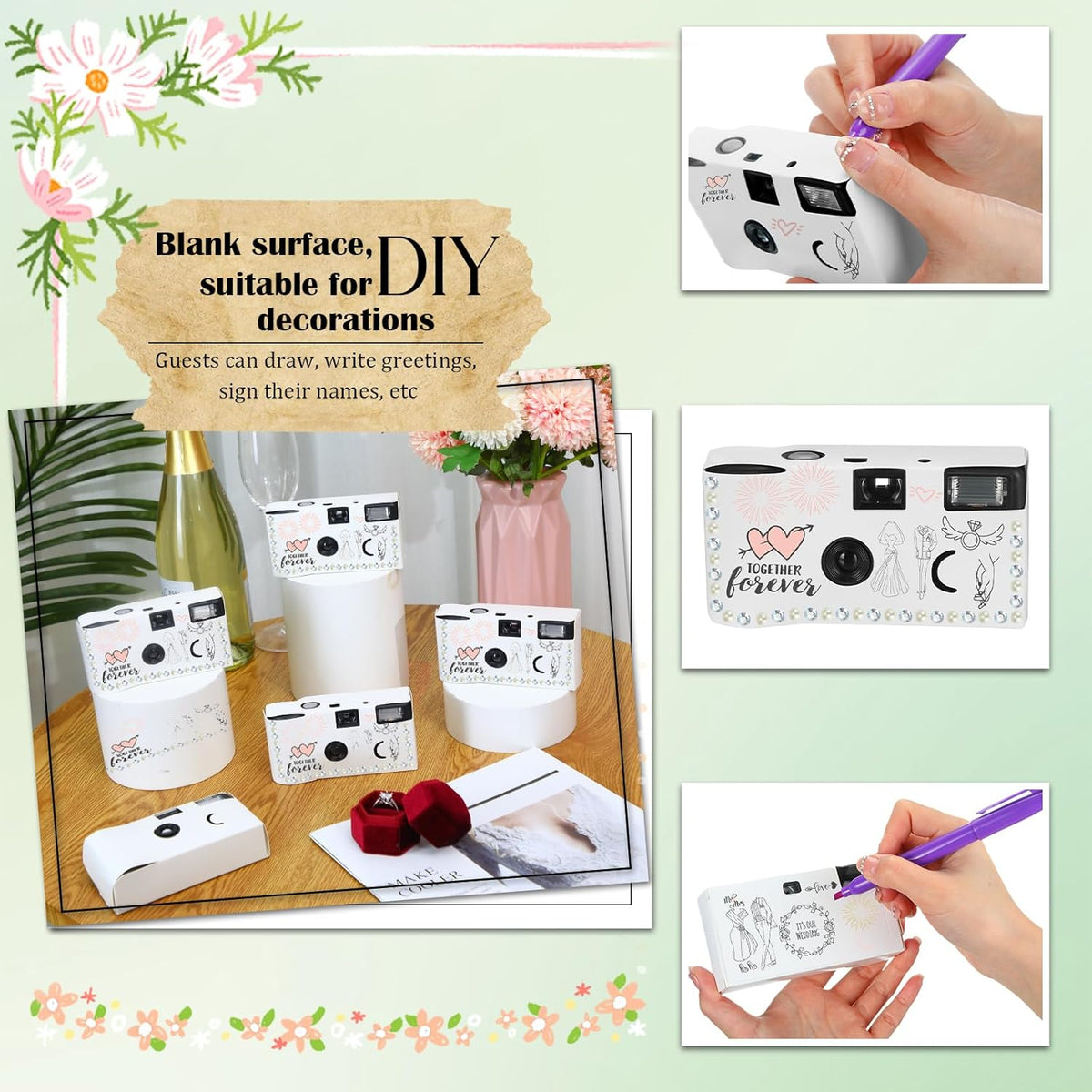 8 Pack Disposable Camera for Wedding 35 mm Film Single Use Camera with Flash Disposable White